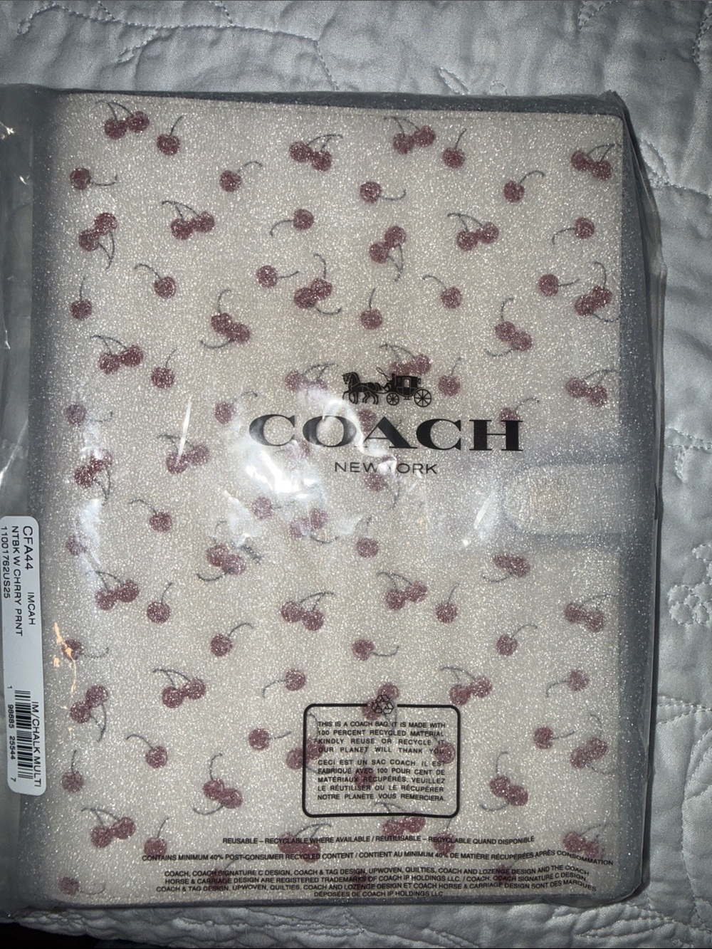Coach Cherry Print Notebook In Cream